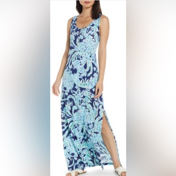 Lilly Pulitzer Merril Maxi Dress small in High Tide Navy Scuba Doo. NWT - Picture 1 of 15